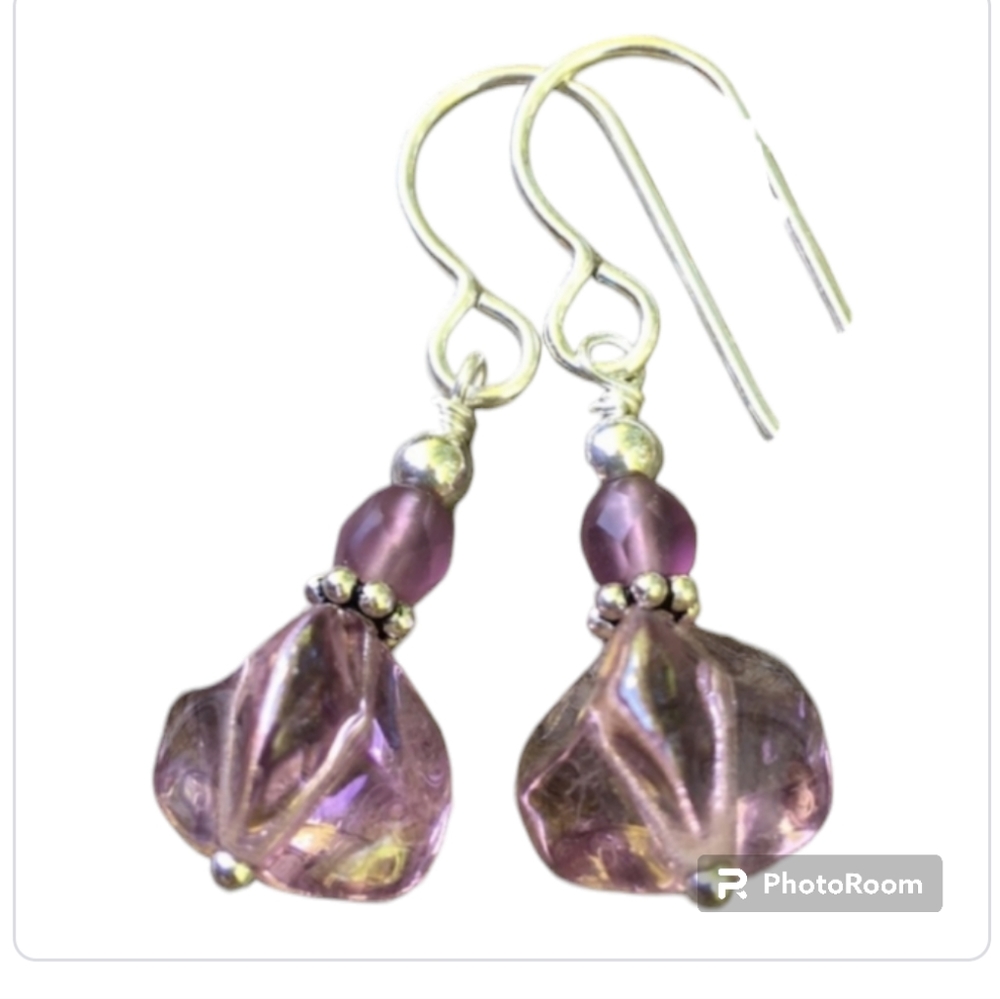 New Sterling Silver Boho Mother's Day Gift Spring Lavender Czech Glass Earrings